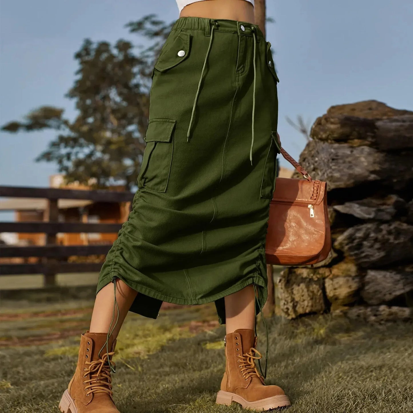 Leisure elastic waist work dress, fashionable women's mid length skirt