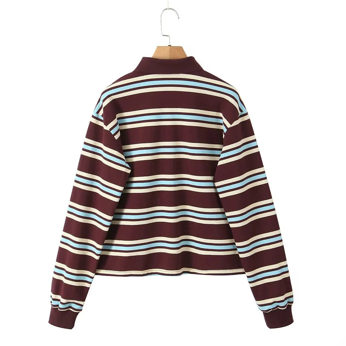 Summer 2025 Polo Shirts Woman Long Sleeve Tops Women Striped Vintage Clothes Polo Shirts Mujer Streetwear Casual Tops Brown
