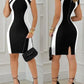 Elegant Women Party Club Dresses 2023 Summer Fashion Colorblock Round Neck  Bodycon Dress Sleeveless Casual Mini Black Dress
