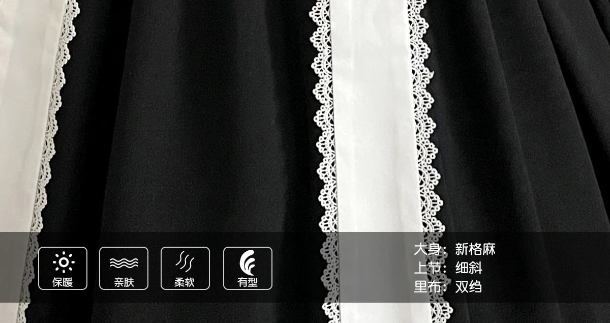 Contract Color Lolita Dress for Women Gothic Style Dark Girl Japanese Retro Op Dress Autumn and Winter Long Sleeve Black Dress