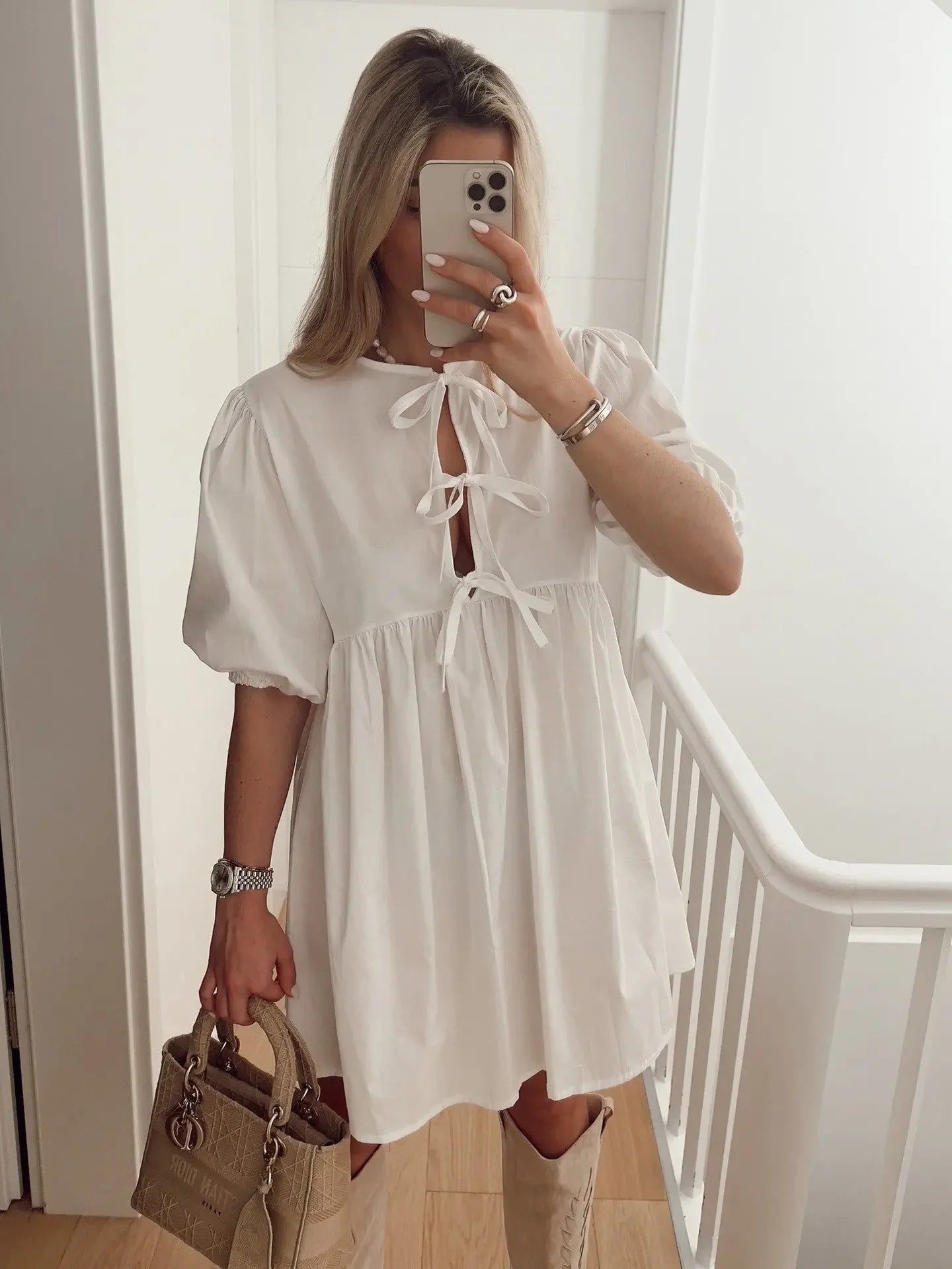Elegant Fashion Women's Dress Cross-Border Butterfly Knot Front Strap Simple Style Chinese Origin Clothing Ladies' Skirt