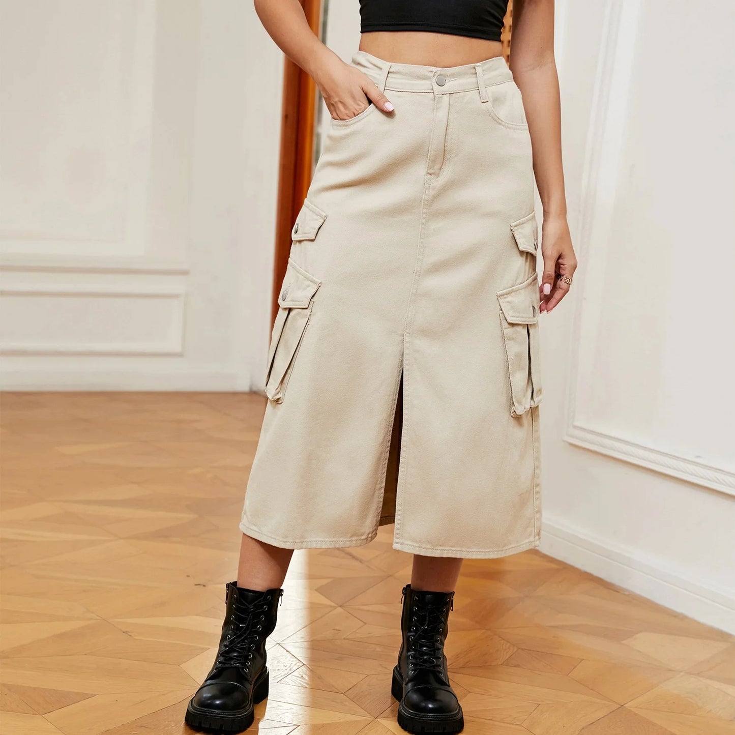 American Style Elastic Waist Denim Workwear Casual Long Dress Skirt New Arrival Women's Clothing European And American Crossbody