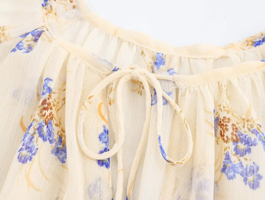 PB&ZA Women's Blouse Off - the - Shoulder Design with Floral Print Puff Sleeves and Front Button - down for a Feminine Look