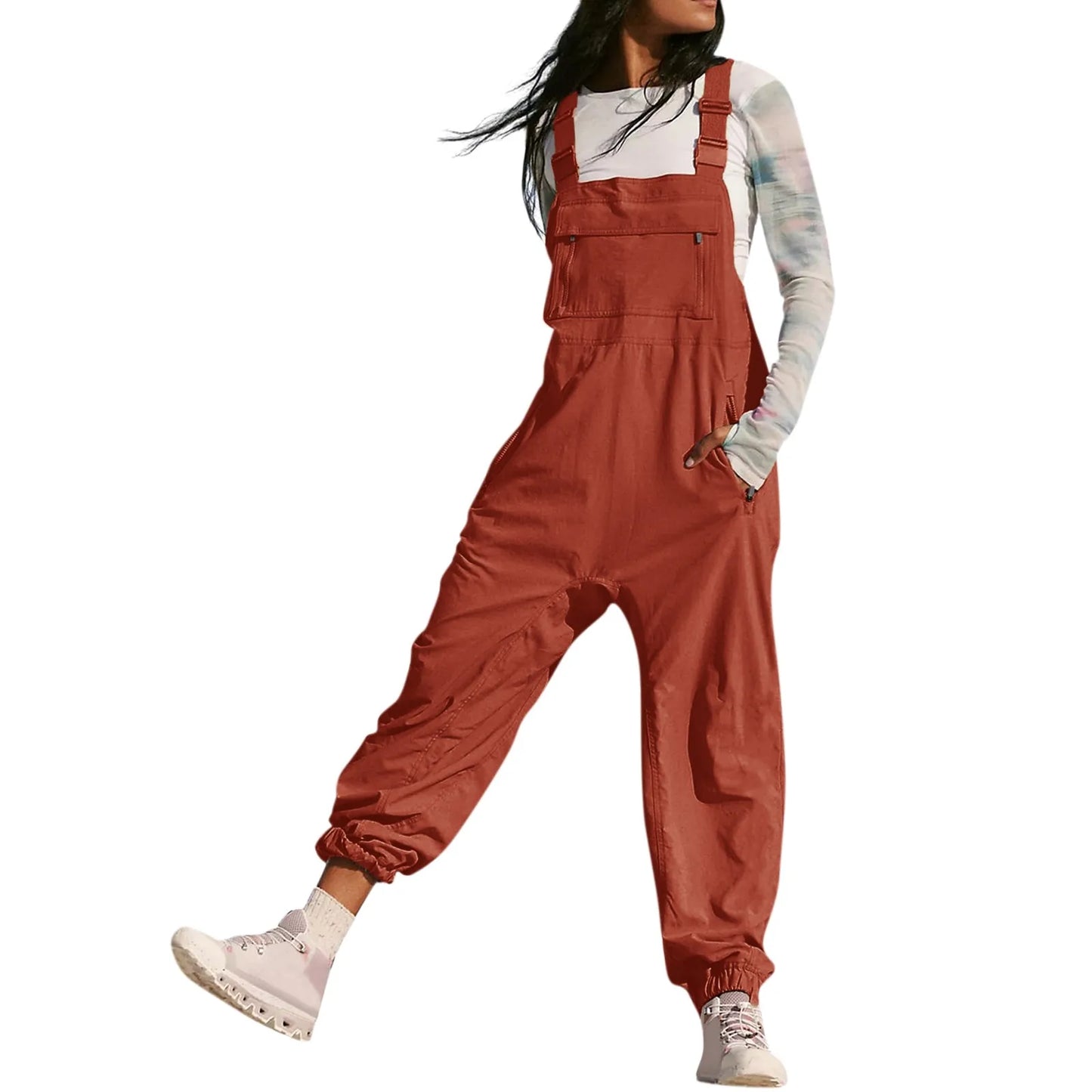 Women'S Jumpsuits Summer Fashion Casual Loose Wide Leg Jumpsuits Solid Color Insert Pockets Retro Button Strap Jumpsuits