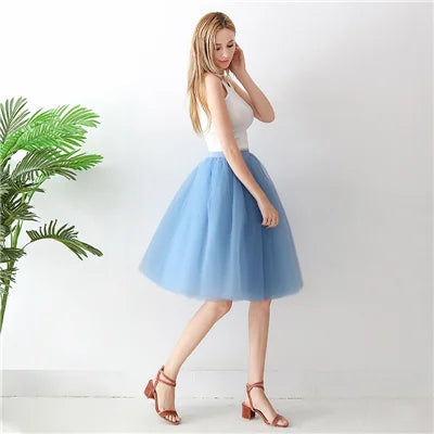 5 Layers 65cm Black Pleated Skirt Sexy Midi Tulle Skirt High Waist Full Lining Adult Tutu Korean Style Women Jupe Femme Faldas