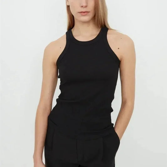 （High  Quality）2025 Women Tops Racer Vest Women Solid Color All-match Elastic Cotton Espera Base Vest LUXURY Nordic Style Casual