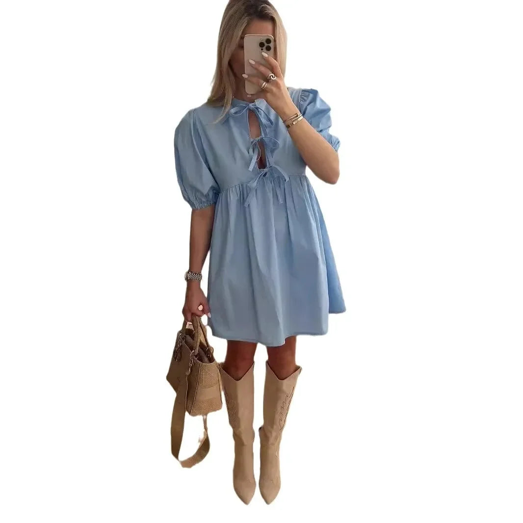 Elegant Fashion Women's Dress Cross-Border Butterfly Knot Front Strap Simple Style Chinese Origin Clothing Ladies' Skirt