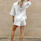 TARUXY Fashion White Cotton Linen Hollow Out Lace Up Top And Short Pants Suit Women's Loose Top Casual Splice Sets Lady Summer