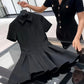 French Temperament Chic Hepburn Style Socialite Black Polo Collar Short-sleeved Dress Summer New Commuter Style Slim Mini Dress