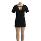 Summer Sexy Mini Black Dress 2025 V Neck Cut Out Loose Dress Women Elegant Short Sleeve Club Party Dress Solid Color Streetwear