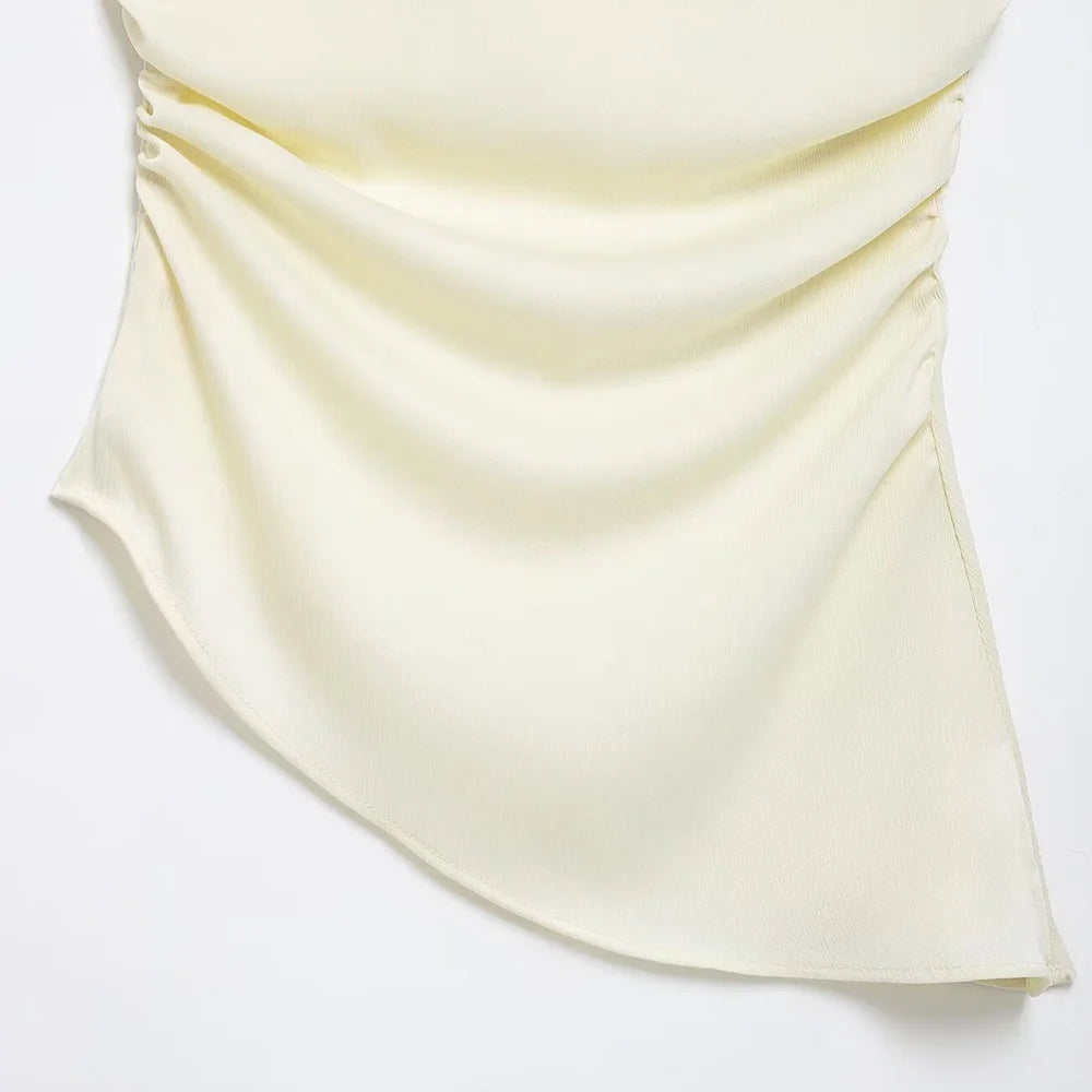 TRZA Women's Asymmetric Draped Blouse One Shoulder Side Zipper Chic Fashion Top Female Shirt