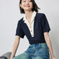 TOYOUTH Women Contrasting Colors POLO Collar T-shirt 2025 Summer New Short Sleeved Top