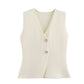 Talenza Women 2 Piece Set V-Neck Sleeveless Button Knitted Vest Top+Elegant Splicing High Waist Zipper Long Skirts Holiday Suits