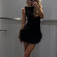 TRAF Women's Dress Feathers Sleeveless Mini Dress Elegant Black Short Dresses Bodycon Party Dresses Woman Vest Christmas Dress
