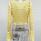Trendix Summer Knit Long Sleeve Cardigan For Women V Neck Solid Bodycon Hollow Out Short Tops Party Club Slim Vacation Top Femme
