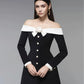 Preorder Hepburn Style Spliced Mini Black Dress French Noble One Shoulder Suit Dress A- Line Skirt Women Polyester Fiber Full Sl