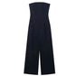 TRZA-Strapless Linen Jumpsuits for Women, Straight Neck, Back Zipper, Female Playsuits, Chic Fashion