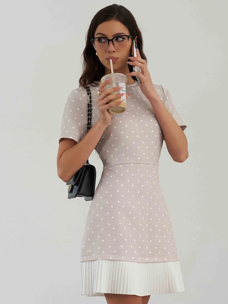 Elegant Retro Black Polka Dot Dress Women Office Style Sexy Short Summer Dresses Short Sleeve Polka Dot Beach Dress Women 2025