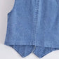TRZA Women Fashion Front Button Denim Waistcoat Vintage V Neck Sleeveless Female Outerwear Chic Vest Tops