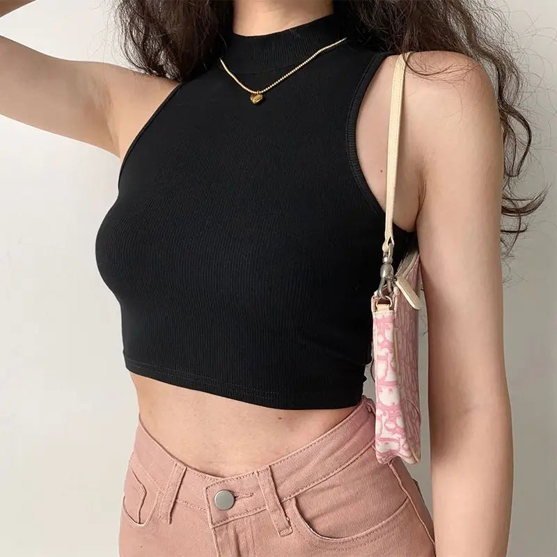 New Arrivals Yoga Fitness Camis Tanks Women Sexy Skinny Cropped Tank Tops Vintage Y2K Turtleneck Camisole Sports Tee Shirt Woman