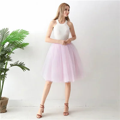 5 Layers 65cm Black Pleated Skirt Sexy Midi Tulle Skirt High Waist Full Lining Adult Tutu Korean Style Women Jupe Femme Faldas