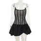 Talenza Black Lace Strapless Dress Women's Sexy Sleeveless Pleated A-Line High Waist Dress Backless Off Shoulder Y2k Party Dress