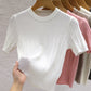 2025 Summer T shirts for Women Casual Female Korean Knit Streetwear Tees Basic Solid Young Cool Tops