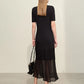 Amii Minimalism 2024 Women's Knitted Dresses Summer New V-neck Spliced Chiffon Short-sleeve Female Slim Fishtail Dress 12442152