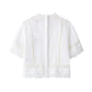 TRAFZA Women Fashion O-Neck Crocheting Details White Skirt Suit Short-sleeve Blouse+Side Zipper White Pleated Midi Se Long Skirt