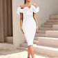 Women's Off Shoulder Bandage Midi Dress Luxury Design Ruffled  Elegant Black Sleeveless Ruffled Sexy Club Party Evening Dresses