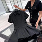 French Temperament Chic Hepburn Style Socialite Black Polo Collar Short-sleeved Dress Summer New Commuter Style Slim Mini Dress