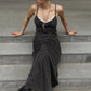 Talenza Black Lace Long Dress Women Fashion Polka Dot Printed Sleeveless Halter Dress Summer Sexy High Waist Party Evening Dress