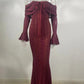 TARUXY Black Lace Flare Sleeve Dress One-Shoulder Women's Slim Tight Waist Sexy Gown Dress Elegant Strapless Long Fishtail Dress