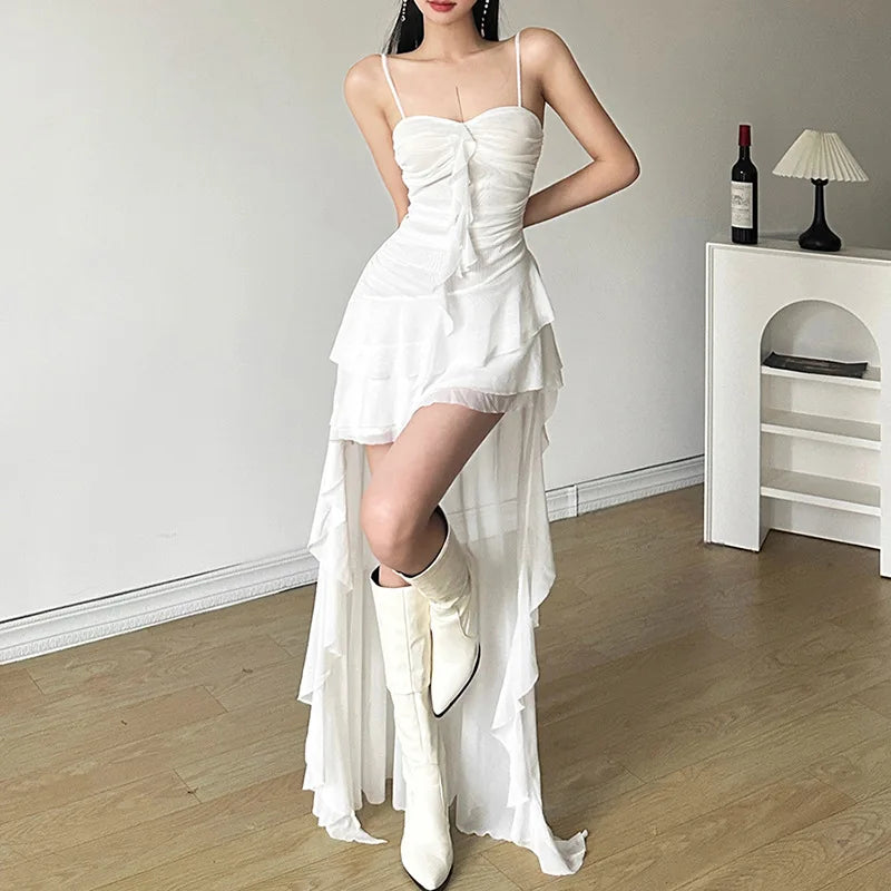 2025 Y2k Aesthetic Irregular Ruffled Dress Sexy Backless Harajuku Pleated Dresses Streetwear Sleeveless Bodycon Vestido De Mujer