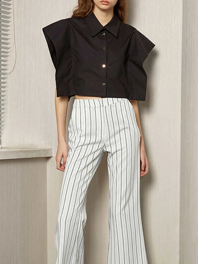 TWOTWINSTYLE Solid Patchwork Button Shirts For Women Lapel Batwing Sleeve Short Length Slim Blouse Female Fashion Clothing New