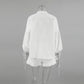 Tuularose White V-neck Shorts Set 2025 Summer Patchwork Lacing Cotton Linen Loose Women Two Piece Casual Solid Long Sleeve Suit