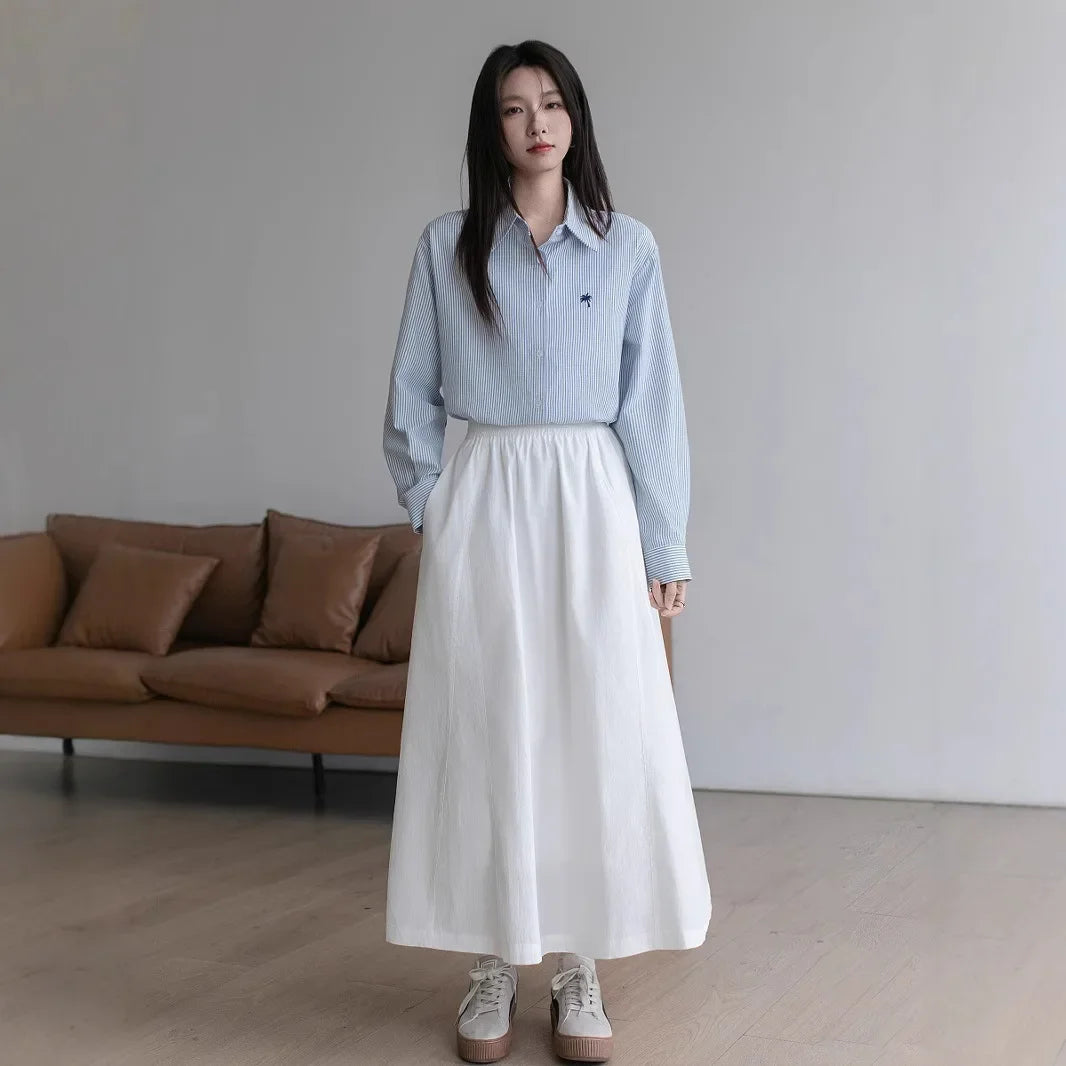 Elegant White A- Line Mini Skirt Women's Spring Summer New French Style Long Skirt Slimming Polyester Fiber Solid Color Skirt