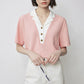 TOYOUTH Women Contrasting Colors POLO Collar T-shirt 2025 Summer New Short Sleeved Top