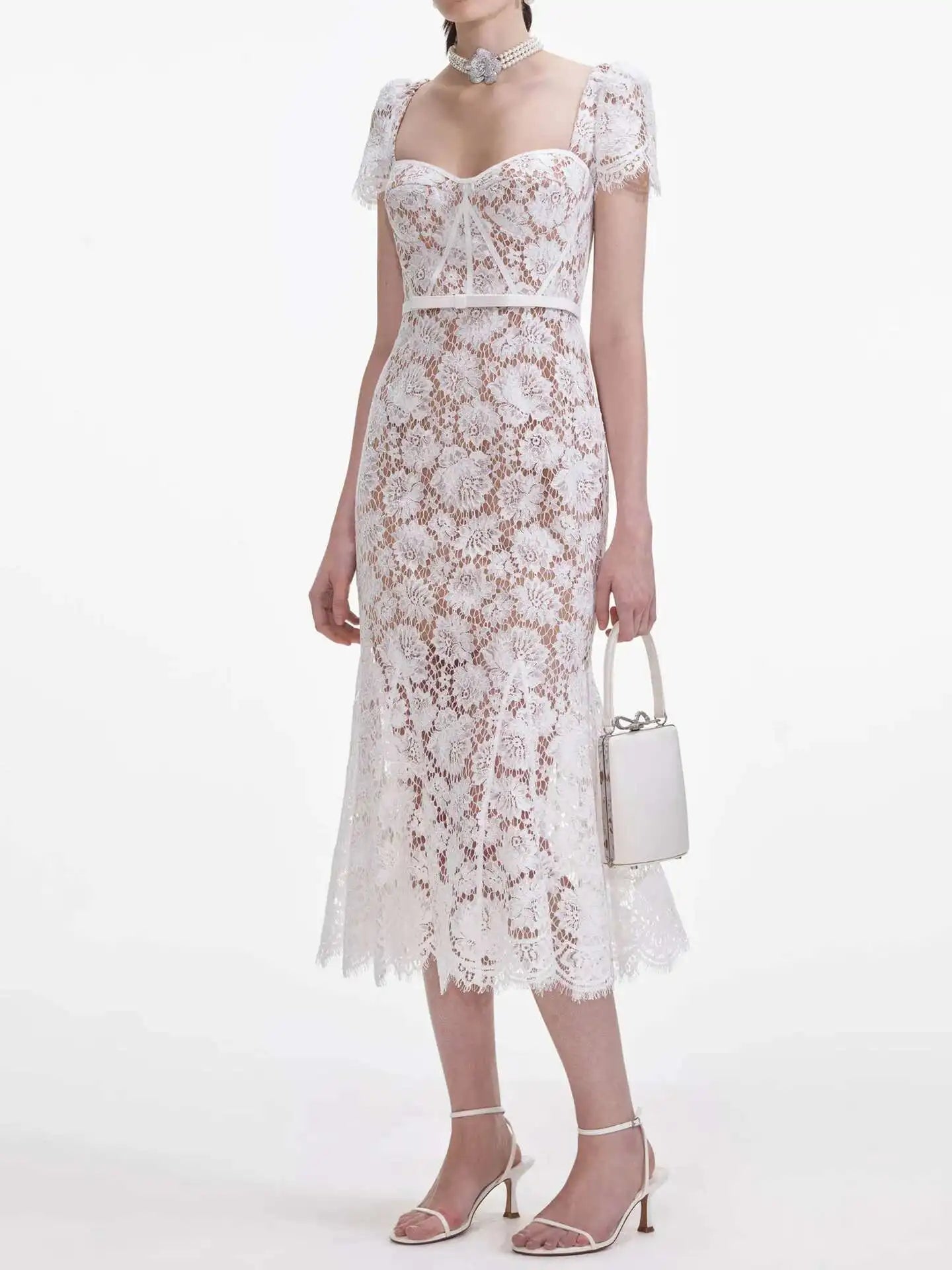 Luxury Hollow Out Long Lace Dresses Women Summer Sexy Hook Crochet Embroidery Flower Solid Backless Wedding Evening Vestidos