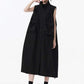 [EAM] Women Green Pocket Hem Drawstring Big Size Vest Dress New Stand Collar Sleeveless Fashion Tide Spring Autumn 2025 1DJ0147
