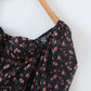 2022 Women Sexy Cross Bandage Black Flower Print Puff Long Sleeve Dress 3 layer Wood Ears Ruffles Hem Cake Mini Holiday Robe