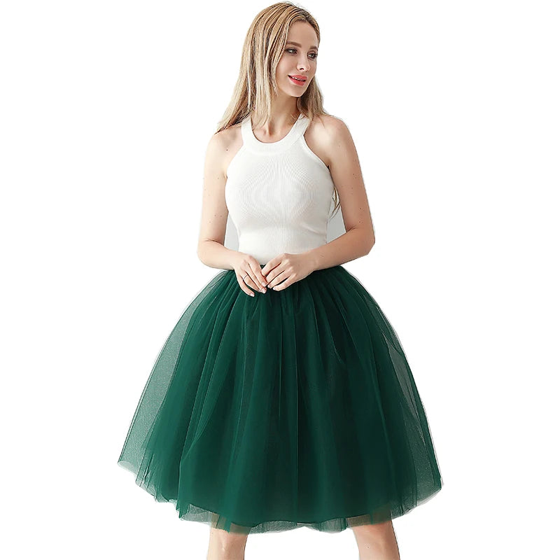 5 Layers 65cm Black Pleated Skirt Sexy Midi Tulle Skirt High Waist Full Lining Adult Tutu Korean Style Women Jupe Femme Faldas
