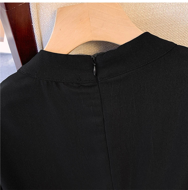 Plus size women's summer casual dress Chinese style modified cheongsam tray buckle decoration slit hem black polyester fabric