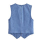 TRZA Women Fashion Front Button Denim Waistcoat Vintage V Neck Sleeveless Female Outerwear Chic Vest Tops