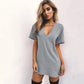 Summer Sexy Mini Black Dress 2025 V Neck Cut Out Loose Dress Women Elegant Short Sleeve Club Party Dress Solid Color Streetwear