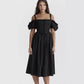 Classic Black One-Shoulder Short-Sleeve Women's Dress Elegant Waist-Cinched Midi Skirt Fashionable Ankle-length Gown