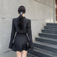 HOUZHOU Black Shirt Dress Women Elegant Vintage Long Sleeve Dresses Sexy Gothic Pleated Streetwear Turn-down Collar Casual Robe