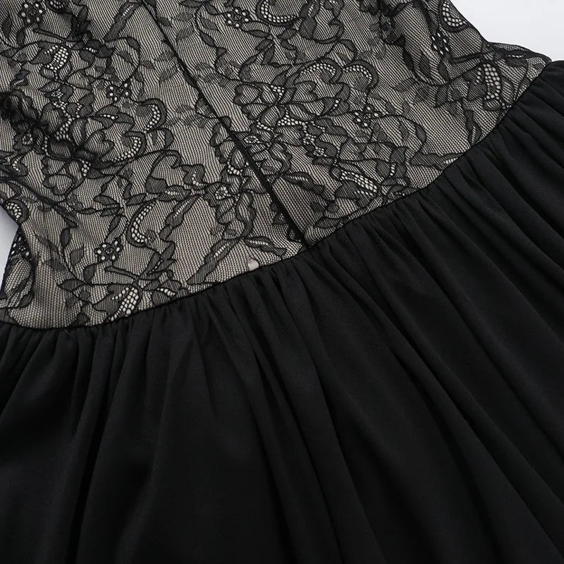 Talenza Black Lace Strapless Dress Women's Sexy Sleeveless Pleated A-Line High Waist Dress Backless Off Shoulder Y2k Party Dress