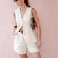 Wolfeel Cotton linen Chic Casual Vest Shorts Set Women's Fashion Commuter Sleeveless Tank Top Loose Shorts Suits Summer New