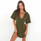 Summer Sexy Mini Black Dress 2025 V Neck Cut Out Loose Dress Women Elegant Short Sleeve Club Party Dress Solid Color Streetwear